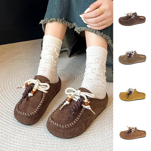 HomeDM Women's Loafer Shoes Cute Closed Round Toe Comfortable Slip On Casual Flat Walking Shoes, Brown Size 5.5