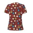 thumbnail image 3 of Goofa Coffee Cups Pattern Womens Deep V Neck Low Cut Tops Casual Summer Short Sleeve Ribbed Knit T-Shirts-Large, 3 of 5