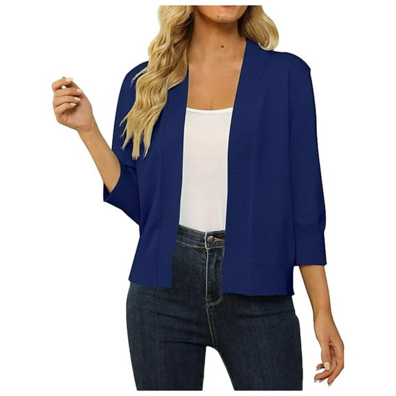 UJNDER Women's Lightweight Lace Crochet Cardigan Three Quarter Sleeve Knit Shawl Top Womens Cardigan Sweaters Blue L