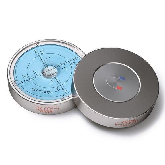 Magnetic Metal Large Spirit Bubble Level 60mm Diameter, (2 23/64 in), Degrees, Circular, Surface Level - Metal Housing, Blue/Silver