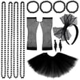 thumbnail image 1 of Conjunto de disfraz retro de fiesta para mujer, accesorios de disfraces de los años 80, falda tutú para adultos, guantes de red de neón, collar de cuentas, pulsera, pendientes ----BK --- Código de pro, 1 of 3