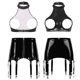 thumbnail image 3 of Conjunto de lencería Sexy de charol con aspecto mojado para mujer, cuello Halter, espalda descubierta, busto abierto, copas abiertas, sujetador, Tops con ligas con cremallera, ropa para discoteca, 3 of 5
