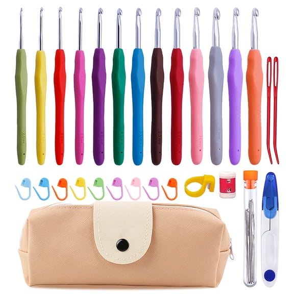 Juego de 38 Agujas de Ganchillo 13 Piezas 2 mm(b)-10 mm(n) Mangos de Ganchillo ergonómicos de Agarre Suave Aguja de Ganchillo con Estuche de Almacenamiento para Manos artríticas Agujas de Tejer Extral
