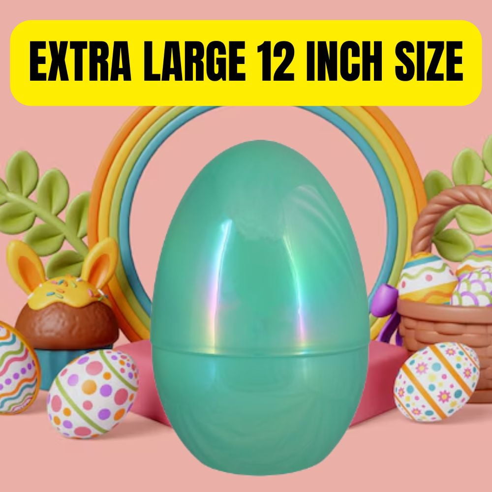 Greenbrier International Iridescent Jumbo Plastic Easter Egg 12 Inch, Reusable Fillable Egg for Hunts, Baskets & Crafts with BONUS LaPrima Morceau Bonbon