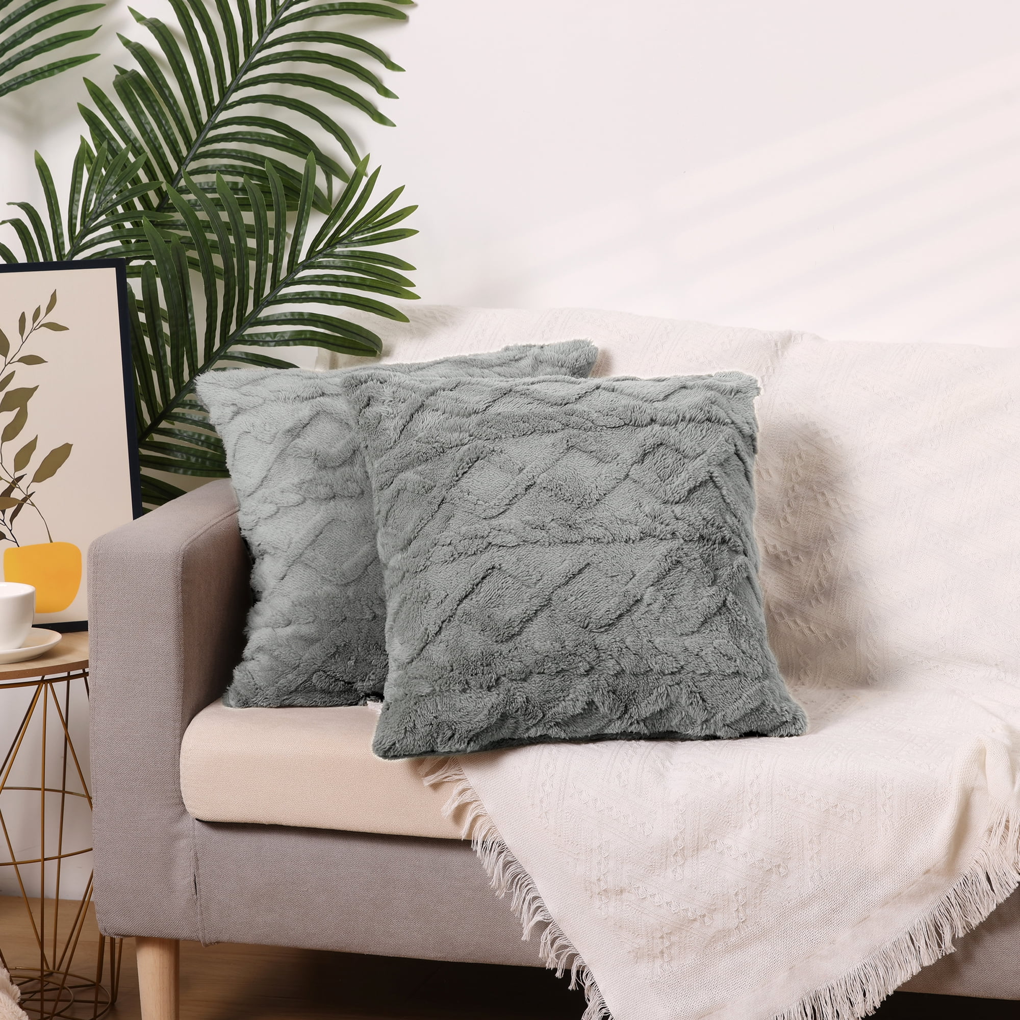 Unique Bargains Solid Striped Soft Sofa Decorative Pillow Covers (2 Count) Light Gray 20" x 20"