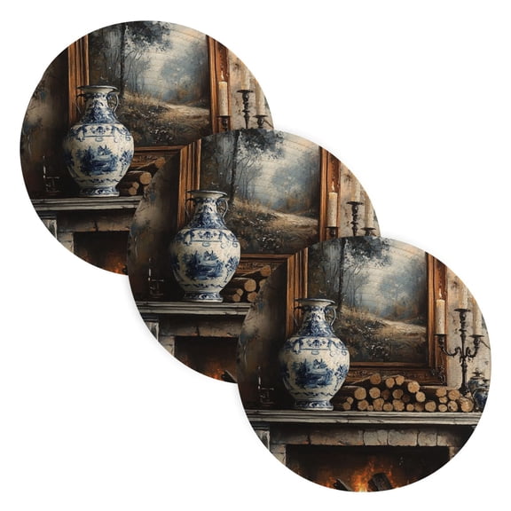 BZSMCE Mats for Pots,Pans Place Blue Vase Simple Style Pattern Pot Mats