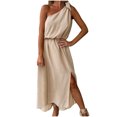 thumbnail image 2 of Women's Maxi Dress Sleeveless One Shoulder Sundresses for Women with Elastic Waist High Slit for Date Night Beach Party Summer Dress, 2 of 7
