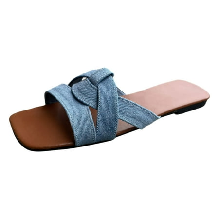 

PEASKJP Summer Sandals for Women Comfortable Sandals for Women Dressy Summer Leather Flat Sandals for Women Ankle Strap Gladiator Sandal (Blue 7.5)