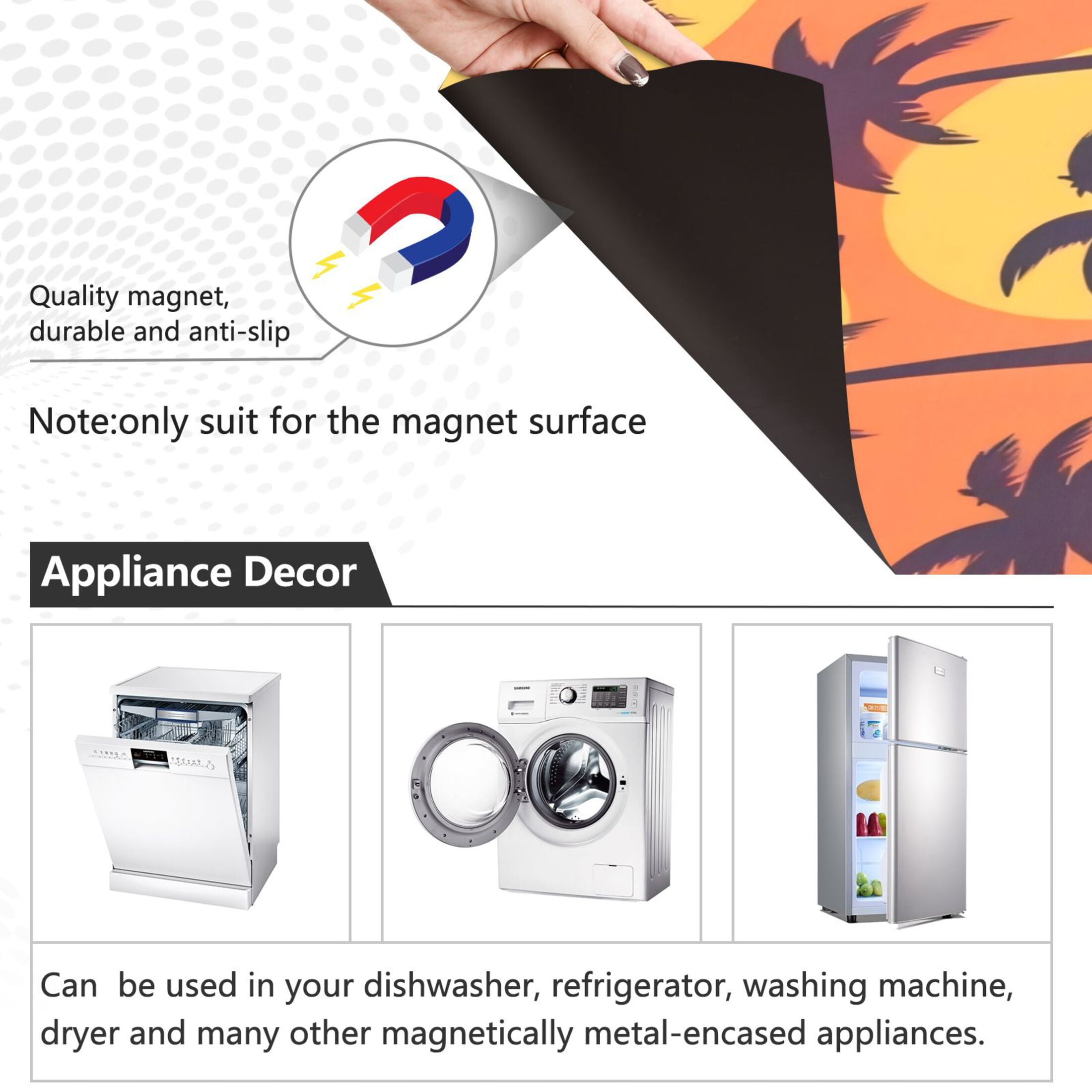 Dishwasher Magnetic Sticker 23x26 Inch Refrigerator Magnetic Sticker Washing Machine Magnetic Sticker Kitchen Panel Magnetic Sticker Home Decor Orange Sunset Coconut Tree