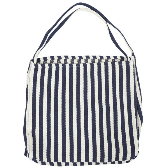 Shuliwen 1pc Stripes Canvas Bag Large Capacity Tote Bag One Shoulder Bag Messenger Bag for Women (Navy)