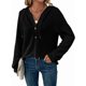thumbnail image 3 of Sudadera con Capucha de Larga de Punto Gofre para Mujer, con Cordón, Botones, Cuello en V, Informal, con Capucha. Negro L, 3 of 9