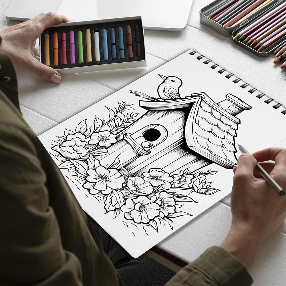 Netecom Enchanted Bird House Coloring Book for Adults, Spiral Bound, Soft Cover
