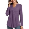 thumbnail image 3 of JuneFish Womens Fall Long Sleeve Tunic Tops Notch V Neck Shirt Casual Pleated Basic Pullover, 3 of 5