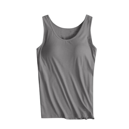 Vest Top with Built in Bra for Women Summer Plain Loungewear Tank Tops with Padded Bra Sleeveless Loose Fit Workout Yoga Gym Vests Ladies Casual Comfy Soft Inbuilt Bra Tops
