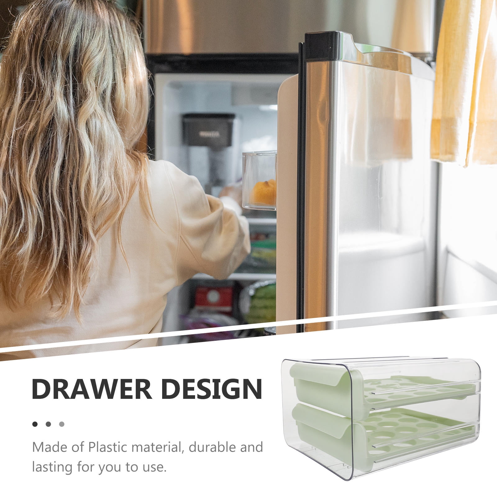 FRCOLOR  Egg Container Fridge Organizer Rack Refrigerator Storage Stackable Green