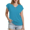 thumbnail image 5 of yunLCZ Women's T-shirts Everyday Low Price Womens Summer Tops Cute V Neck Cap Sleeve Tshirts Ruched Side Casual Blouses Soft Stretchy Slim Fit Shirts workout form-fitting T-shirts women, 5 of 6