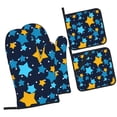 thumbnail image 3 of ZNDUO Oven Mitts and Pot Holders Sets, Blue Cartoon Star Doodle Pattern Non-Slip Cooking Oven Mitts, 3 of 8