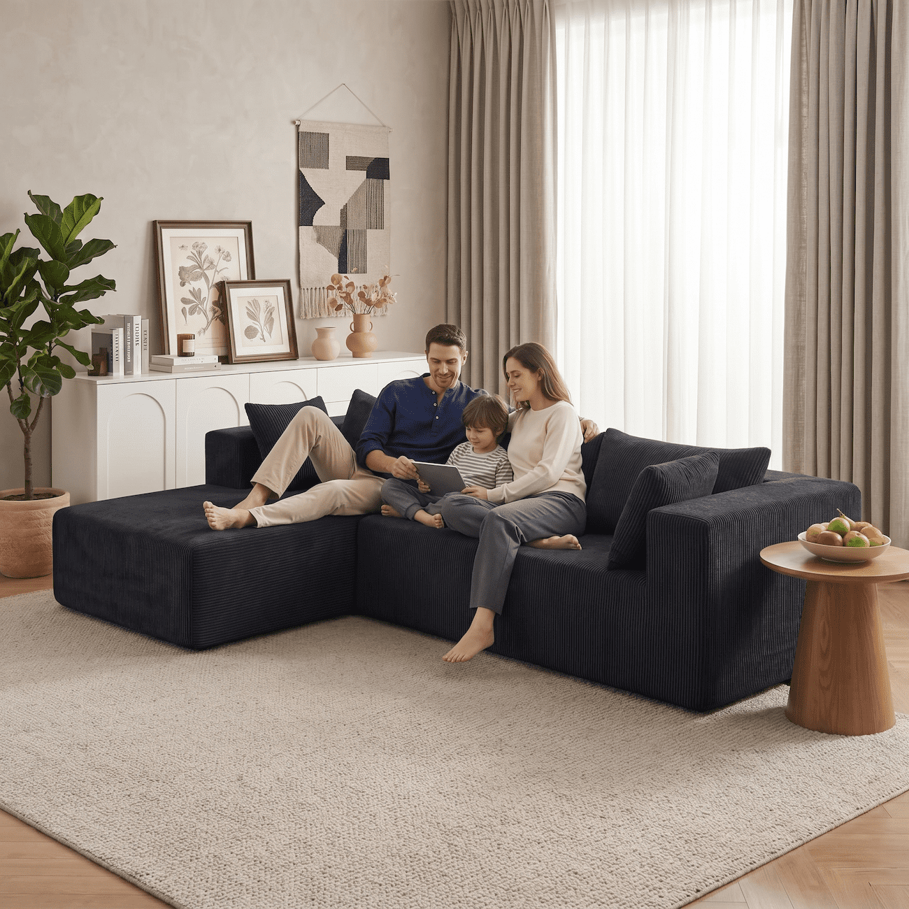 Xiweot 105" Modular Sectional Sofa, Cloud Couch with Chaise, Boneless Corduroy L Shaped Couch, No Assembly Deep Seat Sectional Sofa for Living Room Apartment (Square Right Chaise)