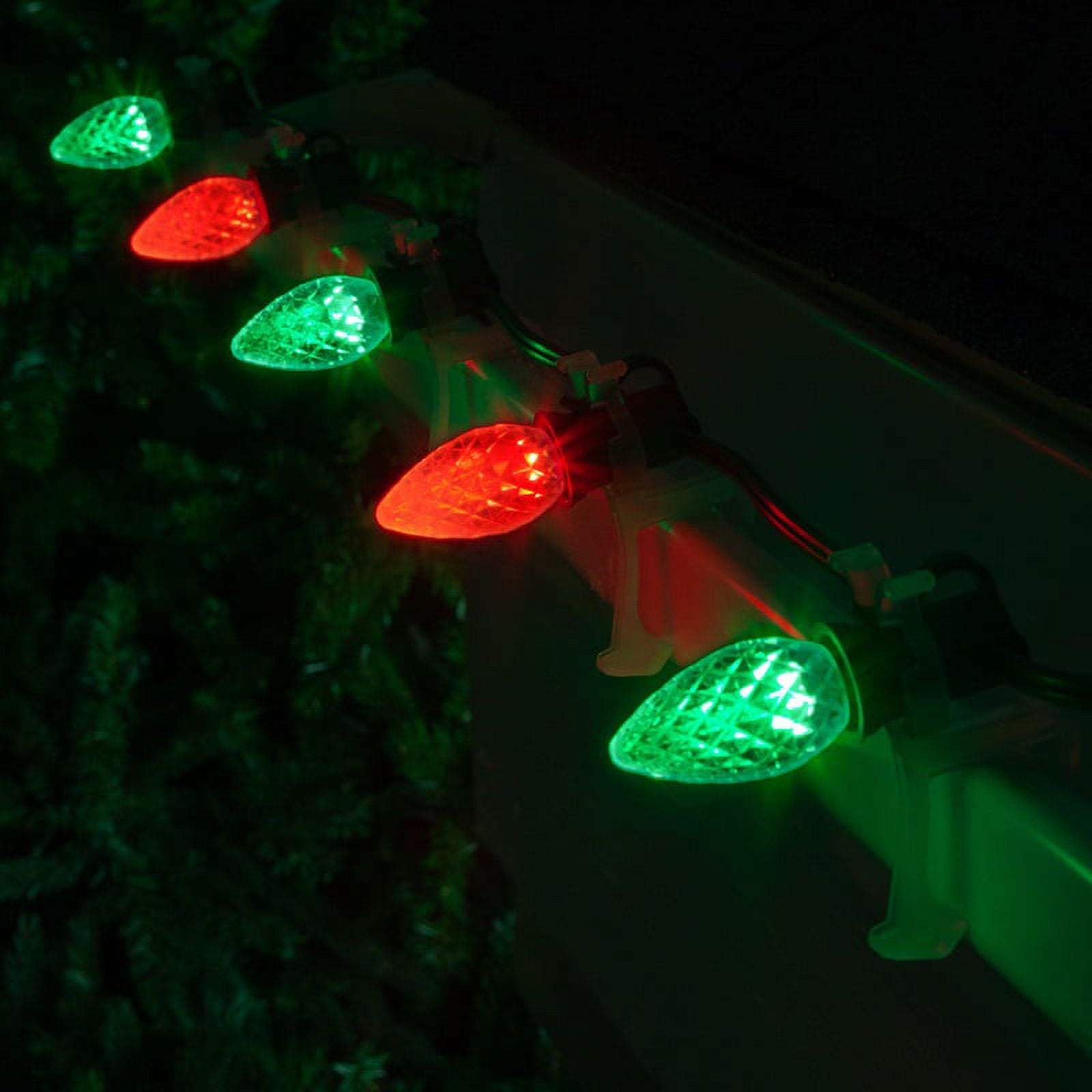 OptiCore C7 Red and Green Christmas Lights, LED String Lights with Shatterproof Christmas Bulbs, 50 Lights, 50ft