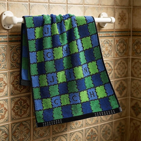 Kugisaki Household Microfiber Cotton Bath Towel Plaid Towel Soft Absorbent Quick Dry Towel for Home Bathroom Gym 34x76 cm