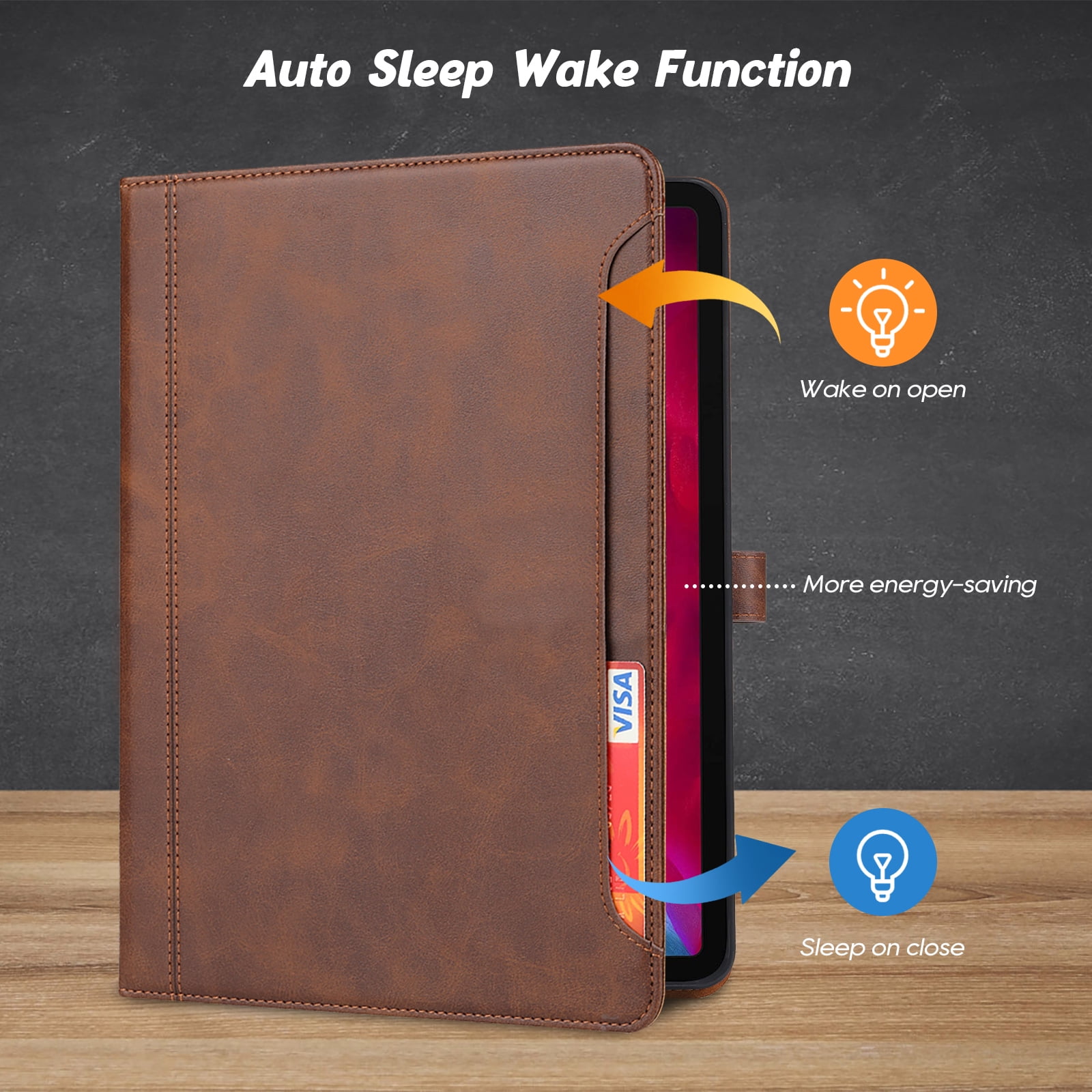 Flip Case for Apple iPad Air 11" 2025 2024/Pro 11 2022/2021/2020/2018/ iPad Air 5th 4th Gen 10.9", Pencil Holder Smart Cover Auto Sleep Wake Protective Documents Pocket Stand Snap Closure,Coffee