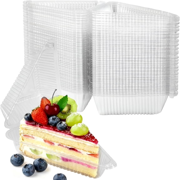 ACDANC 100Pcs Cake Slice Containers,4 Inch Pie Slice Containers Disposable,Individual Cheesecake Containers,Plastic Boxes for Take Out Packaging,Bakery and Cafe Cake Carriers