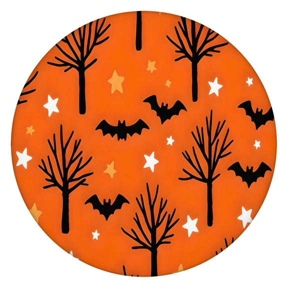 Happy Halloween Round Tablecloth with Elastic Edge Waterproof Spillproof Pumpkin Skull Bat Spider Table Covers Tablecloth for Halloween Party Decorations Favors (52in)