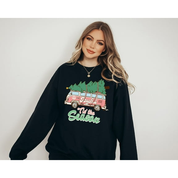 Tis The Season Van Sweater, Vintage Christmas, Christmas Sweatshirt, Women's Cute Santa, Xmas Graphic Pullover, Holiday Ugly Sweater 1310109895 5661