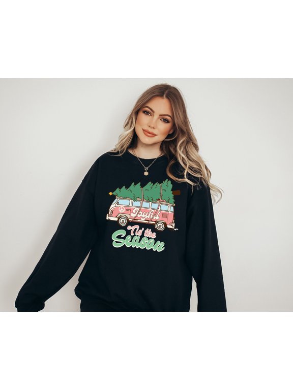 Tis The Season Van Sweater, Vintage Christmas, Christmas Sweatshirt, Women's Cute Santa, Xmas Graphic Pullover, Holiday Ugly Sweater 1310109895