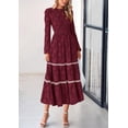 thumbnail image 3 of Vestido midi PRETTYGARDEN de manga larga para mujer, color rojo vino, 3 of 9
