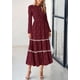 thumbnail image 3 of Vestido midi PRETTYGARDEN de manga larga para mujer, color rojo vino, 3 of 9