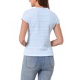 thumbnail image 2 of INSPIRE CHIC Houndstooth Blouses for Women's Elegant Crew Neck Strenchy Work Office Cap Sleeve Top M Light Blue, 2 of 4