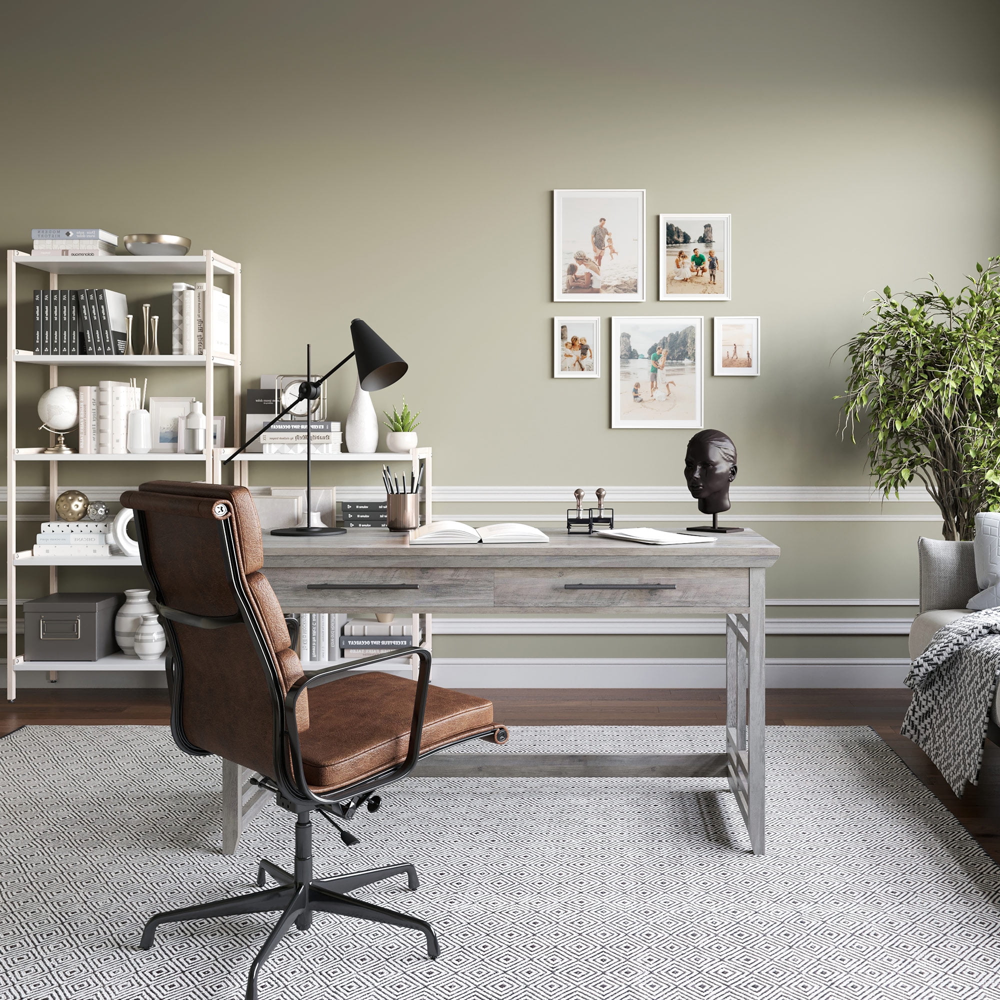 BELLEZE Modern Simple Home Office Computer Laptop Writing Desk Wood Study Table Workstation with Drawers - Norrell (Gray Wash)