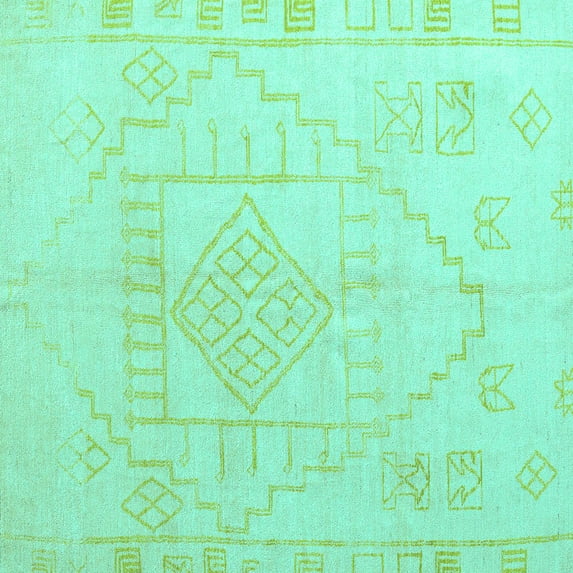 Ahgly Company Machine Washable Indoor Square Oriental Turquoise Blue Modern Area Rugs, 6' Square
