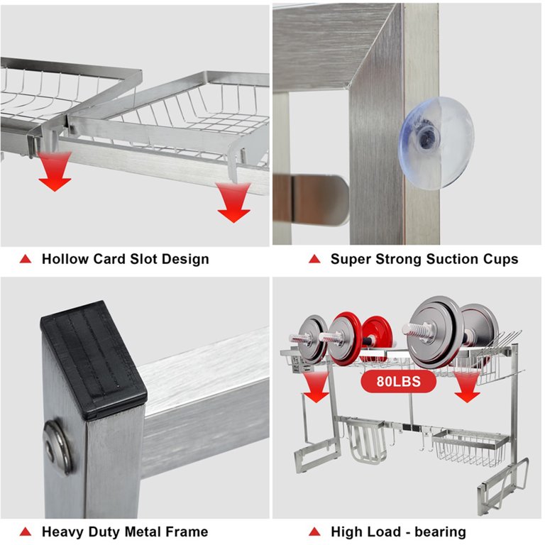 Lelinta Stainless Steel Retractable Over The Sink Dish Drying Rack, Large Dish Drainer Above Sink Adjustable 33.4 inch-39.37 inch, Expandable Kitchen