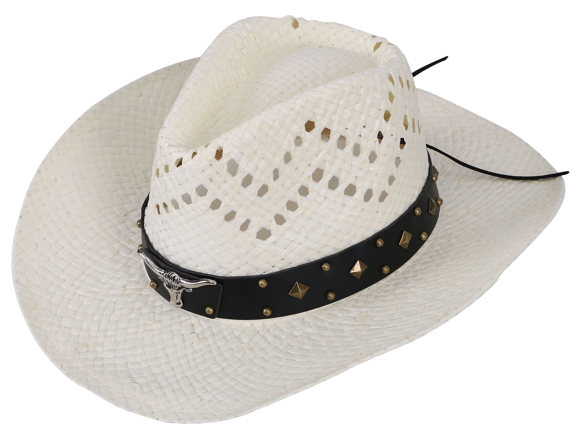 Men / Women's Summer Woven Straw Cowboy Hat Ivory_Bull