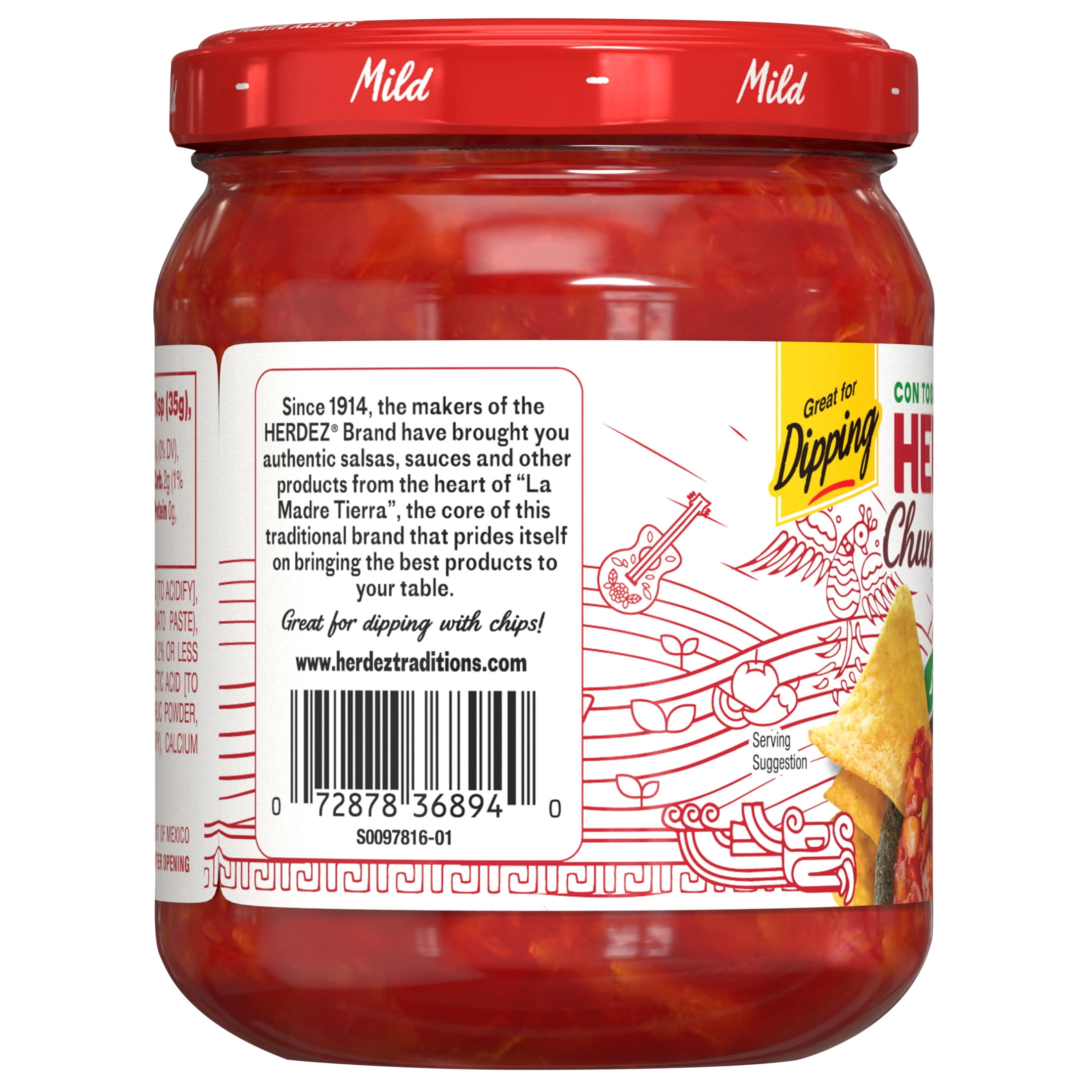 (3 pack) HERDEZ Chunky Salsa Mild, Tortilla Chip Dip, Shelf Stable, 15 oz  Glass Jar