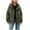Army Green, variant on Women Outdoor Jackets Hooded Drawstring Full Zip Button Coat Windproof Waterproof Plus Size Cargo Outwear With Pocket (XL, Khaki)