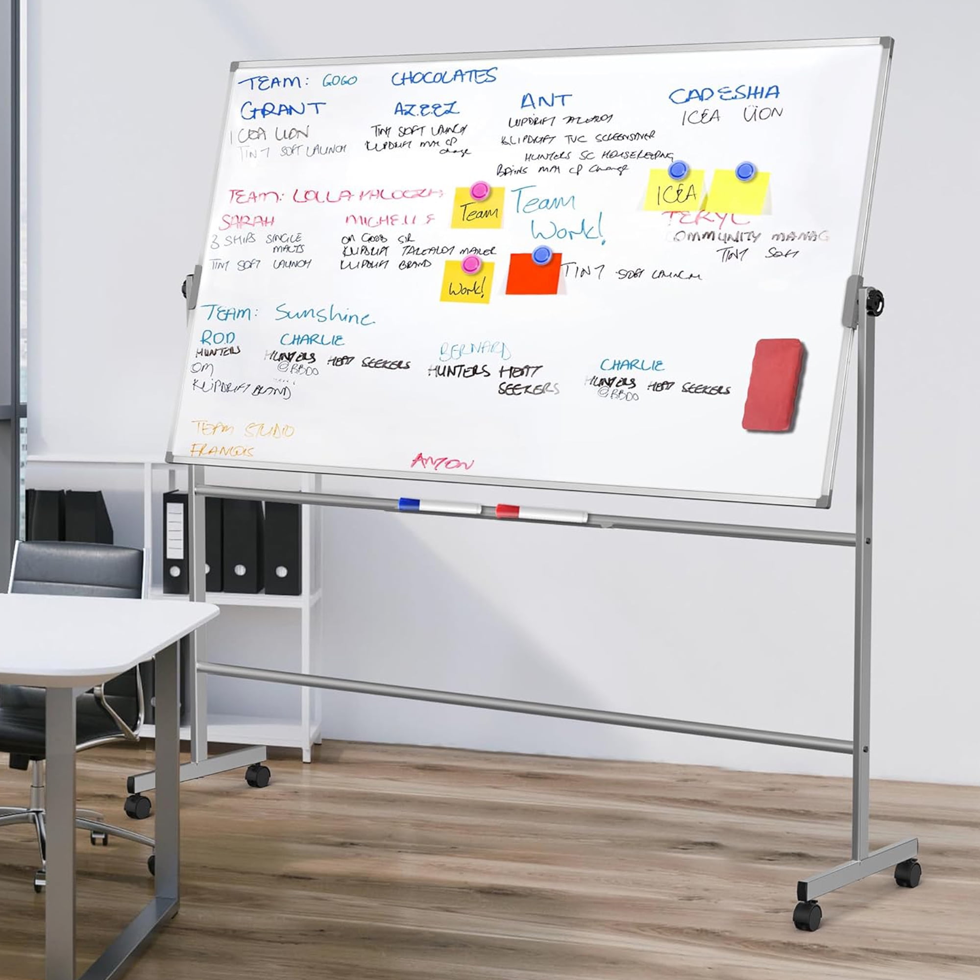 TOWON Double-Sided Mobile Whiteboard - 72"x40" Extra Large Height Adjustable Magnetic Dry Erase Board on Wheels, 360° Rolling Office White Board Pizarra - Sliver