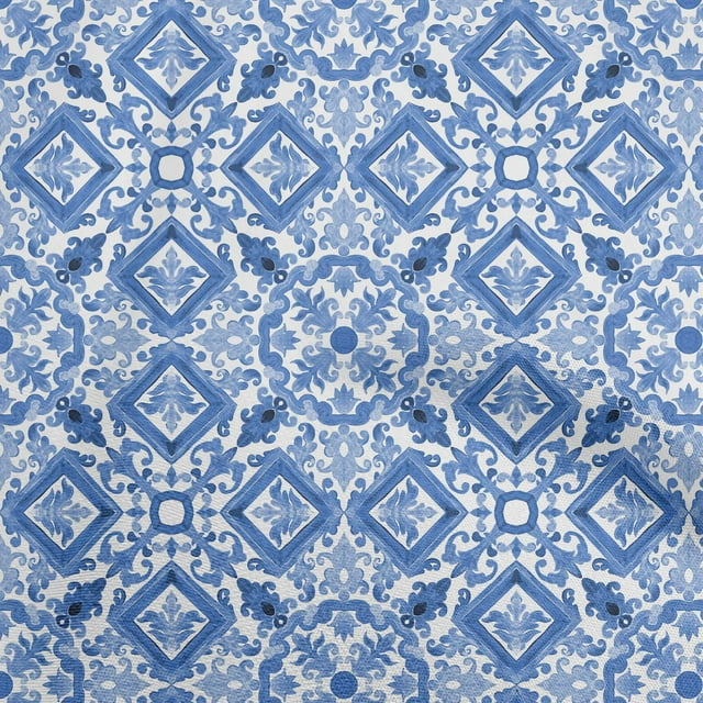 oneOone Velvet Medium Blue Fabric Block Craft Projects Decor Fabric Printed By The Yard 58 Inch Wide-HE