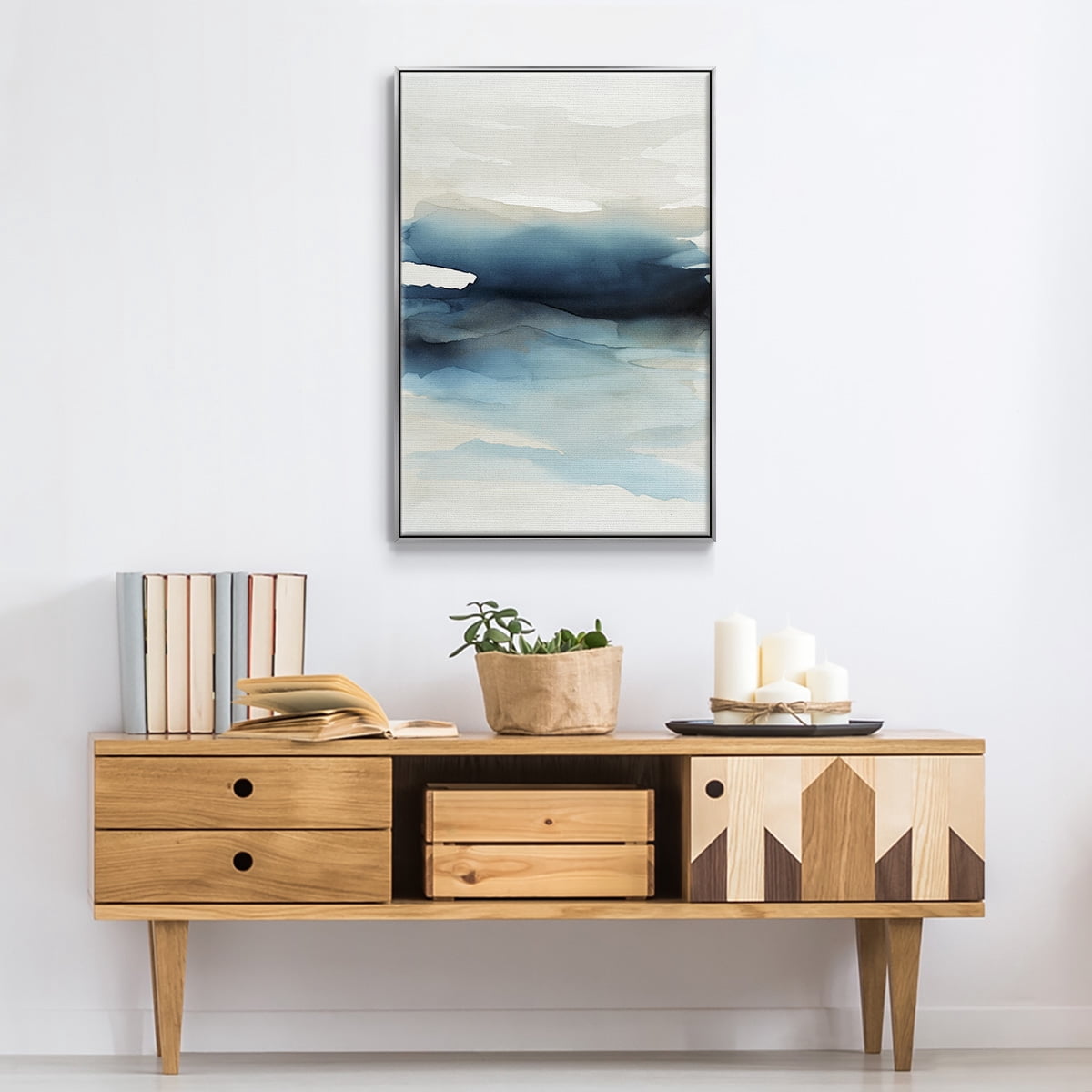 Waves II Framed Premium Gallery Wrapped Canvas - Ready to Hang - 25 x 37 - Silver Floating Frame