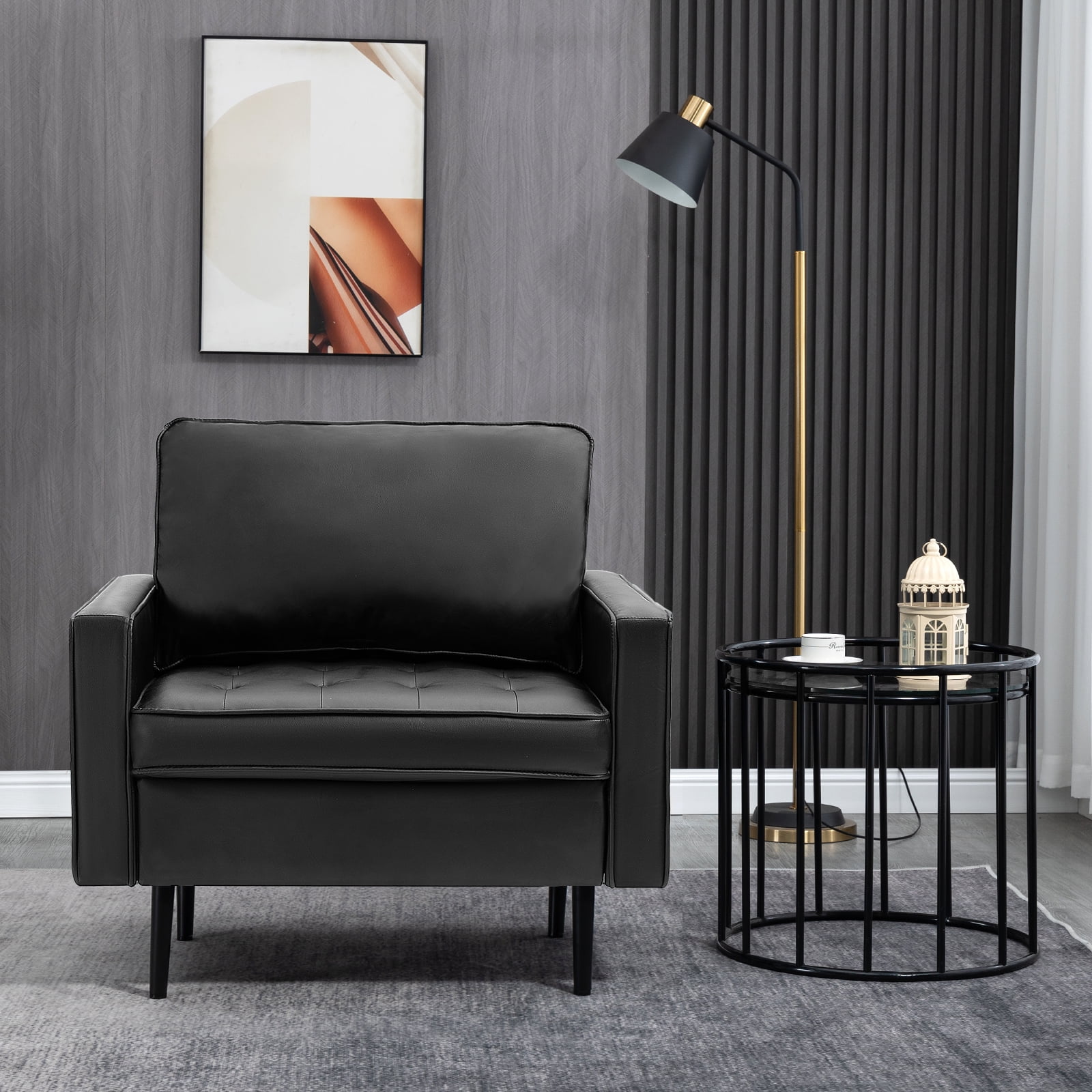 Modern Faux Leather Single Sofa Chair with Cushions Accent Armchair