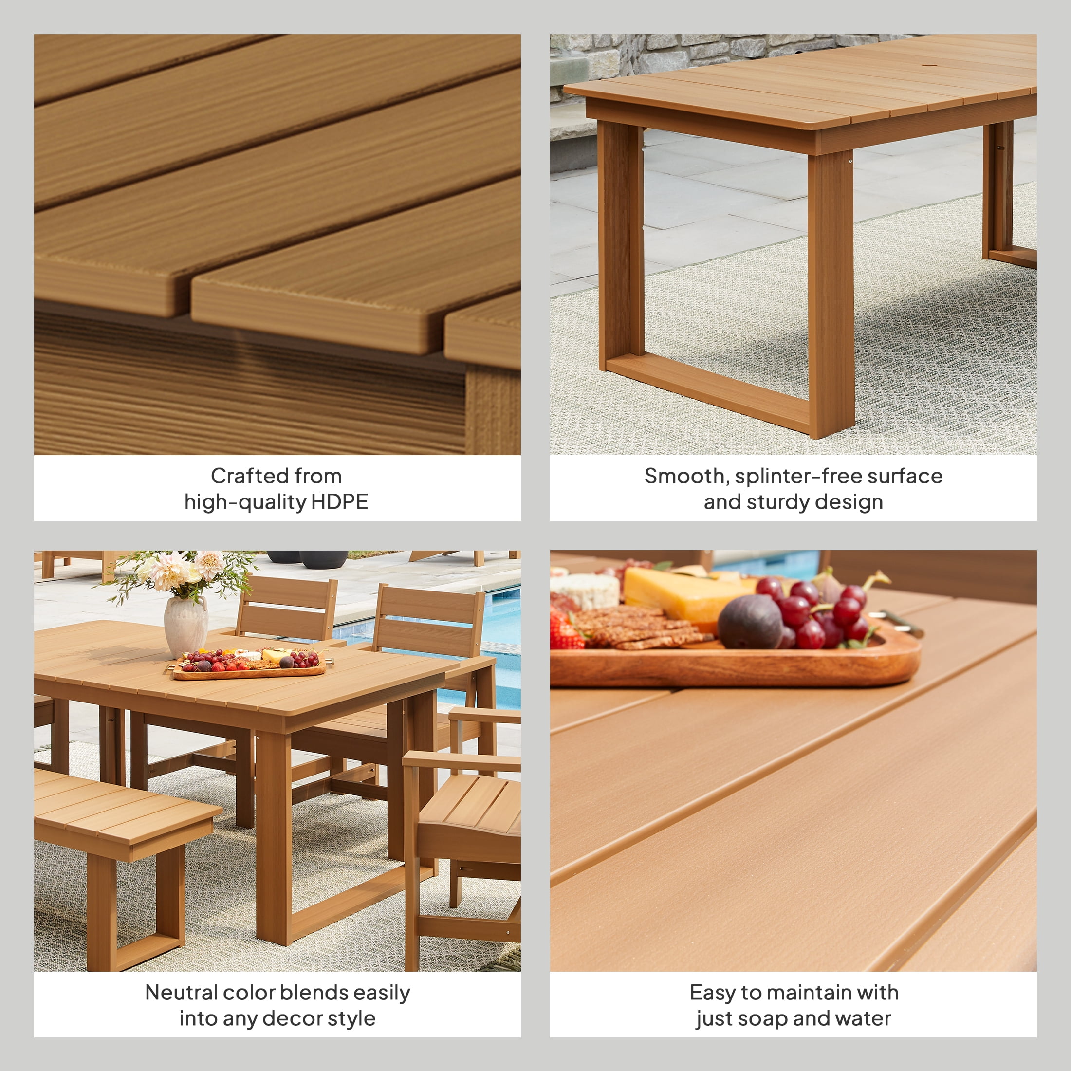 Better Homes & Gardens Ezra Outdoor HDPE Dining Table, Teak