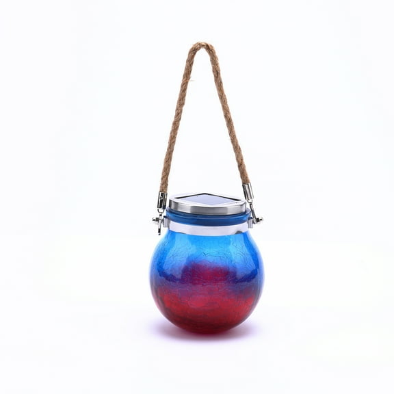 LuxenHome Blue and Red Crackle Glass Solar Outdoor Hanging and Table Lantern
