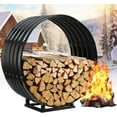 thumbnail image 1 of Firewood Storage Rack Outdoor Indoor - 24in Weatherproof Galvanized Steel Log Holder for Fireplace,Backyard,Fire Wood Stacking Stand,Black, 1 of 8