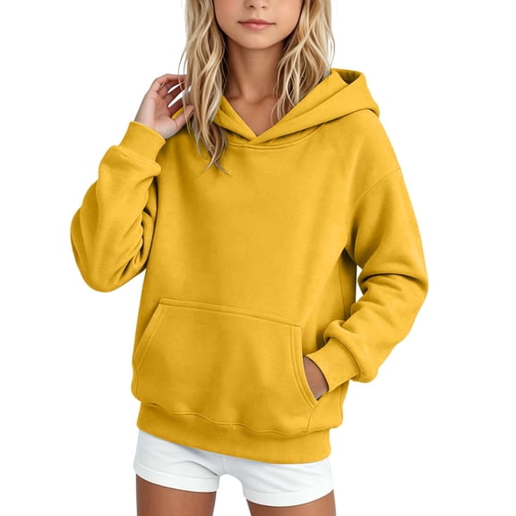 SHTXOZHI Warm Hooded Sweatshirt for Kids Girls Long Sleeve Solid Color Pullover Casual Outdoor Winter Tops with Pocket