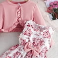 thumbnail image 4 of Spazoro Girls Floral Dress Set, Sleeveless Dress Solid Knitted Ruffled Cardigan Casual 2 PC Outfit Set for Kids Pink Size 10-11, 4 of 5