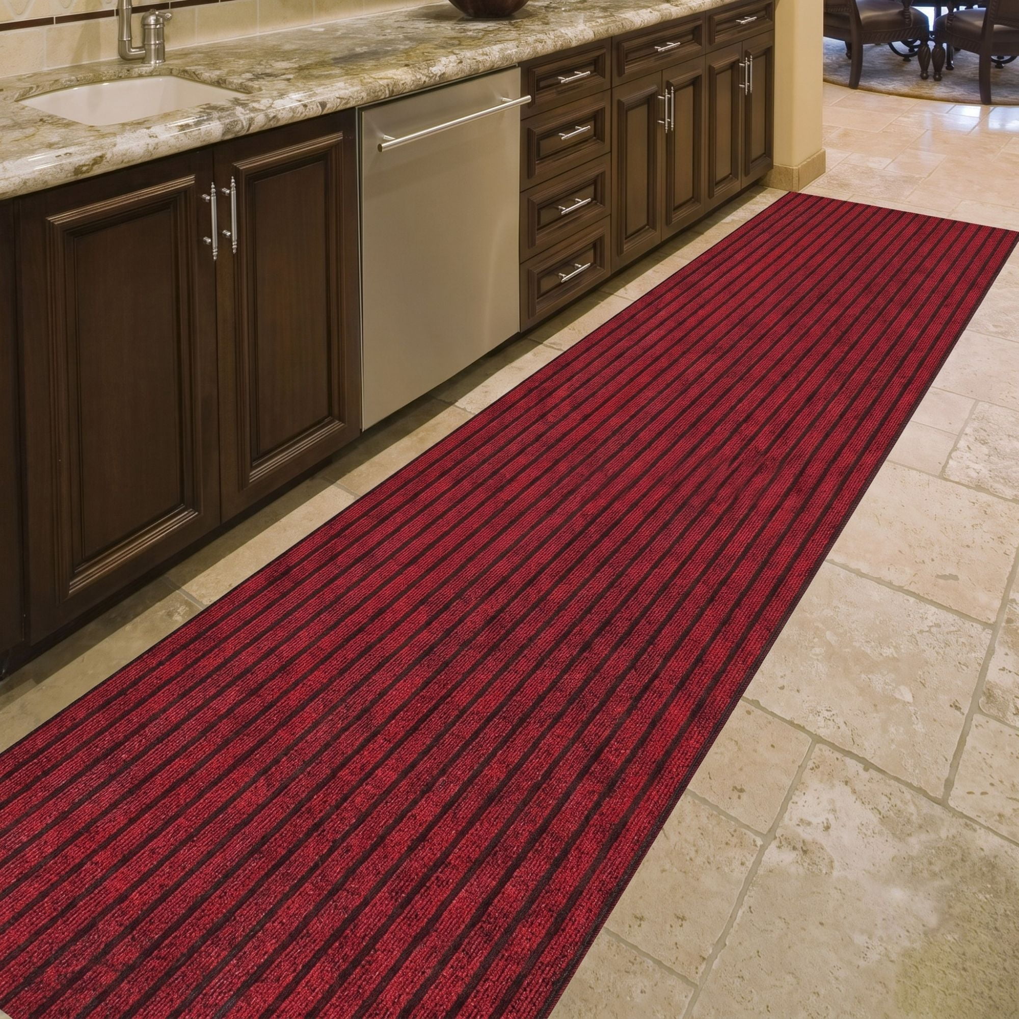 Ottomanson Non-Slip Hallway Runner Rug 2' x 43' Indoor/Outdoor Custom Size Utility Carpet for Garage, Red Ribbed