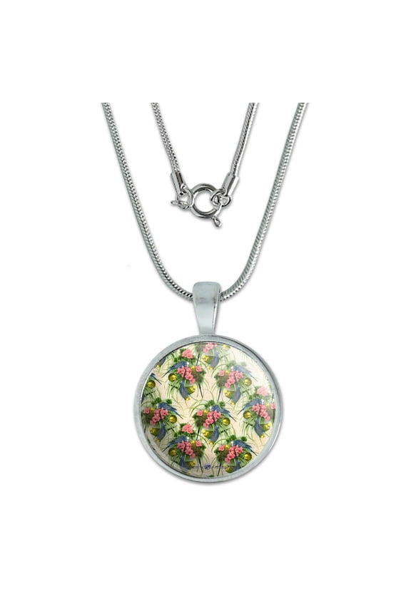 Budgie Budgerigar Parakeet Bird Pattern 0.75" Pendant with Sterling Silver Plated Chain