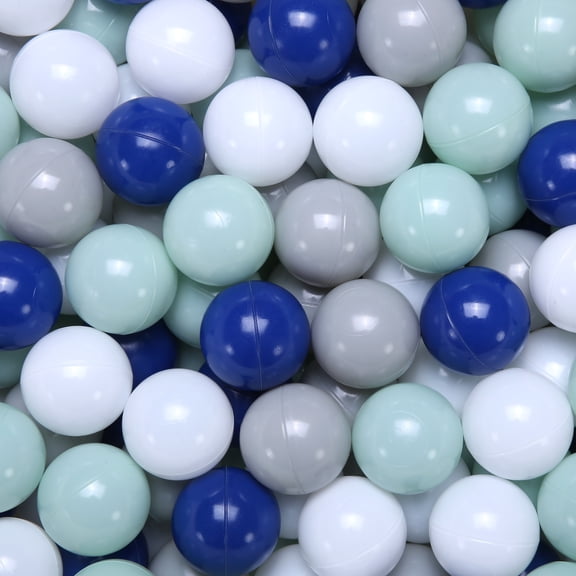 PlayMaty Ball Pit Balls 100 Pcs Phthalate Free BPA Free Plastic Balls Crush Proof Stress Balls for Kids Playhouse Ball Pool Pit Accessories 2.1 Inches（Blue Gray with White）